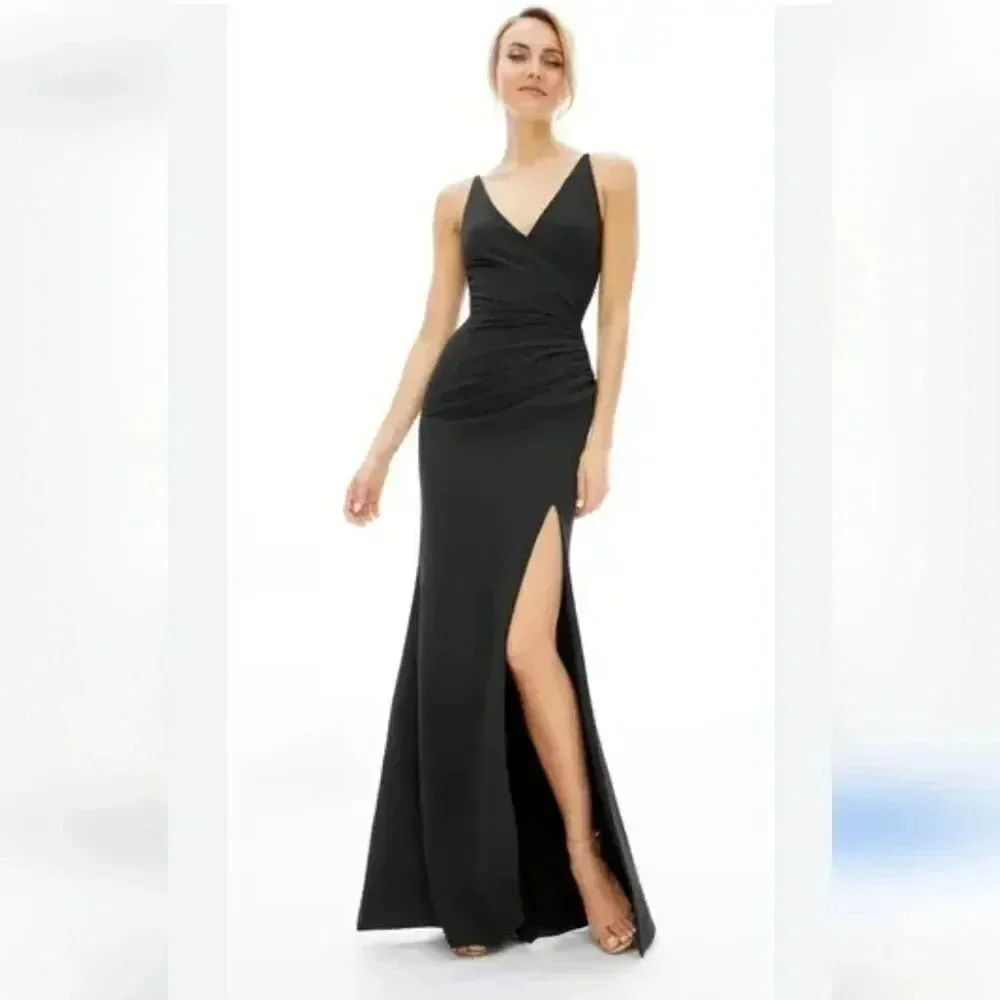 strapless open back dress Dress The Population Jordan Plunge Neck Gown - Rouge